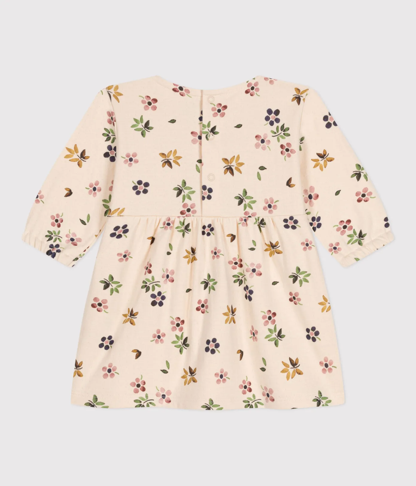 Petit Bateau Kleider*Langärmeliges Baby-Kleid aus Doppeljersey weiss AVALANCHE/ MULTICO