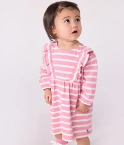 Petit Bateau Kleider*Langärmeliges Baby-Kleid aus Baumwolle mit Streifen rosa BOUDOIR/ MILK
