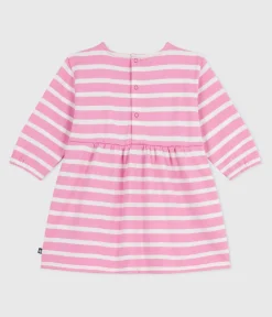 Petit Bateau Kleider*Langärmeliges Baby-Kleid aus Baumwolle mit Streifen rosa BOUDOIR/ MILK