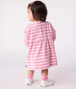 Petit Bateau Kleider*Langärmeliges Baby-Kleid aus Baumwolle mit Streifen rosa BOUDOIR/ MILK