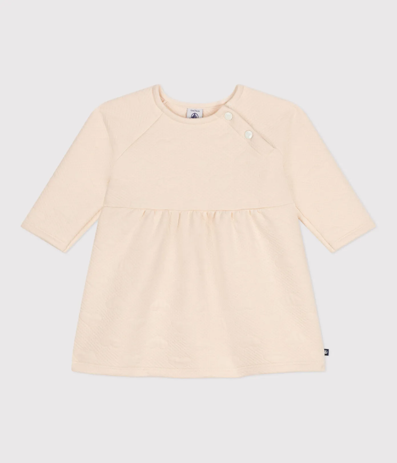 Petit Bateau Kleider*Langärmeliges Baby-Kleid aus gestepptem Doppeljersey naturfarben AVALANCHE