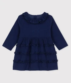 Petit Bateau Kleider*Langärmeliges Babykleid aus Feincord BLEU FONCE