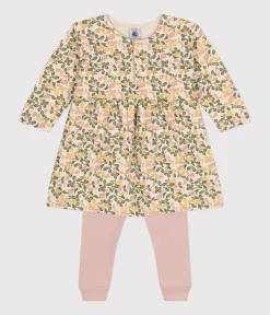 Petit Bateau Kleider*Langärmeliges Babykleid aus Doppeljersey und Leggings aus Baumwolle weiss AVALANCHE/ MULTICO