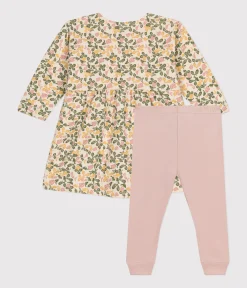 Petit Bateau Kleider*Langärmeliges Babykleid aus Doppeljersey und Leggings aus Baumwolle weiss AVALANCHE/ MULTICO