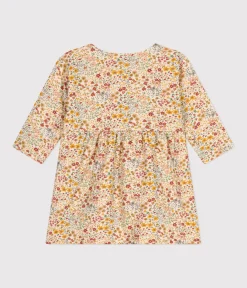 Petit Bateau Kleider*Langärmeliges Baby-Kleid aus gestepptem Doppeljersey weiss AVALANCHE/ MULTICO