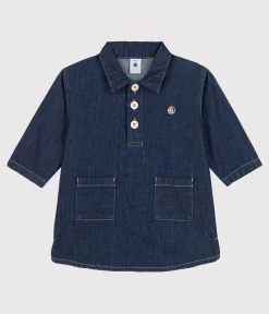Petit Bateau Kleider*Langärmeliges Babykleid aus leichtem Denim blau DENIM
