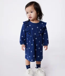 Petit Bateau Kleider*Langärmeliges Baby-Kleid aus Baumwolle mit Blumenmuster blau MEDIEVAL/weiss MULTICO