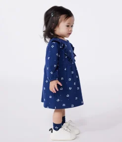 Petit Bateau Kleider*Langärmeliges Baby-Kleid aus Baumwolle mit Blumenmuster blau MEDIEVAL/weiss MULTICO