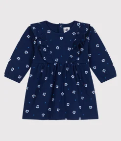 Petit Bateau Kleider*Langärmeliges Baby-Kleid aus Baumwolle mit Blumenmuster blau MEDIEVAL/weiss MULTICO