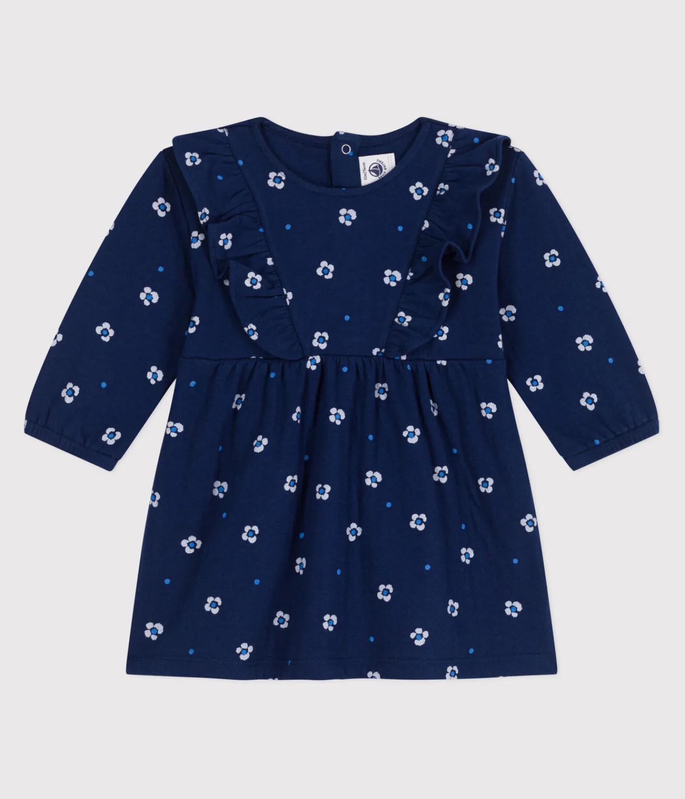 Petit Bateau Kleider*Langärmeliges Baby-Kleid aus Baumwolle mit Blumenmuster blau MEDIEVAL/weiss MULTICO