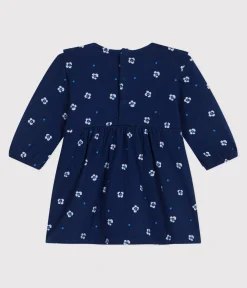 Petit Bateau Kleider*Langärmeliges Baby-Kleid aus Baumwolle mit Blumenmuster blau MEDIEVAL/weiss MULTICO