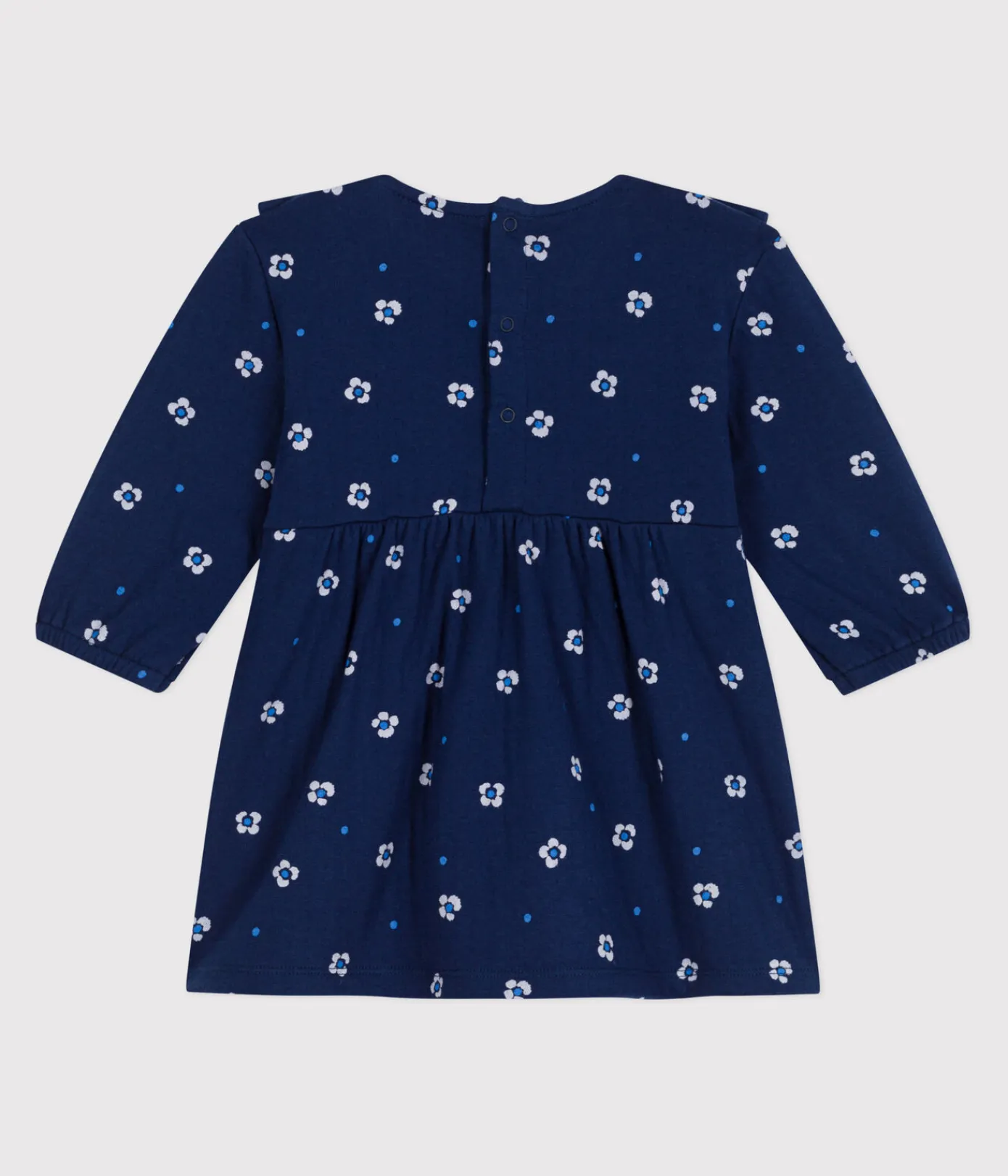 Petit Bateau Kleider*Langärmeliges Baby-Kleid aus Baumwolle mit Blumenmuster blau MEDIEVAL/weiss MULTICO