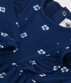 Petit Bateau Kleider*Langärmeliges Baby-Kleid aus Baumwolle mit Blumenmuster blau MEDIEVAL/weiss MULTICO