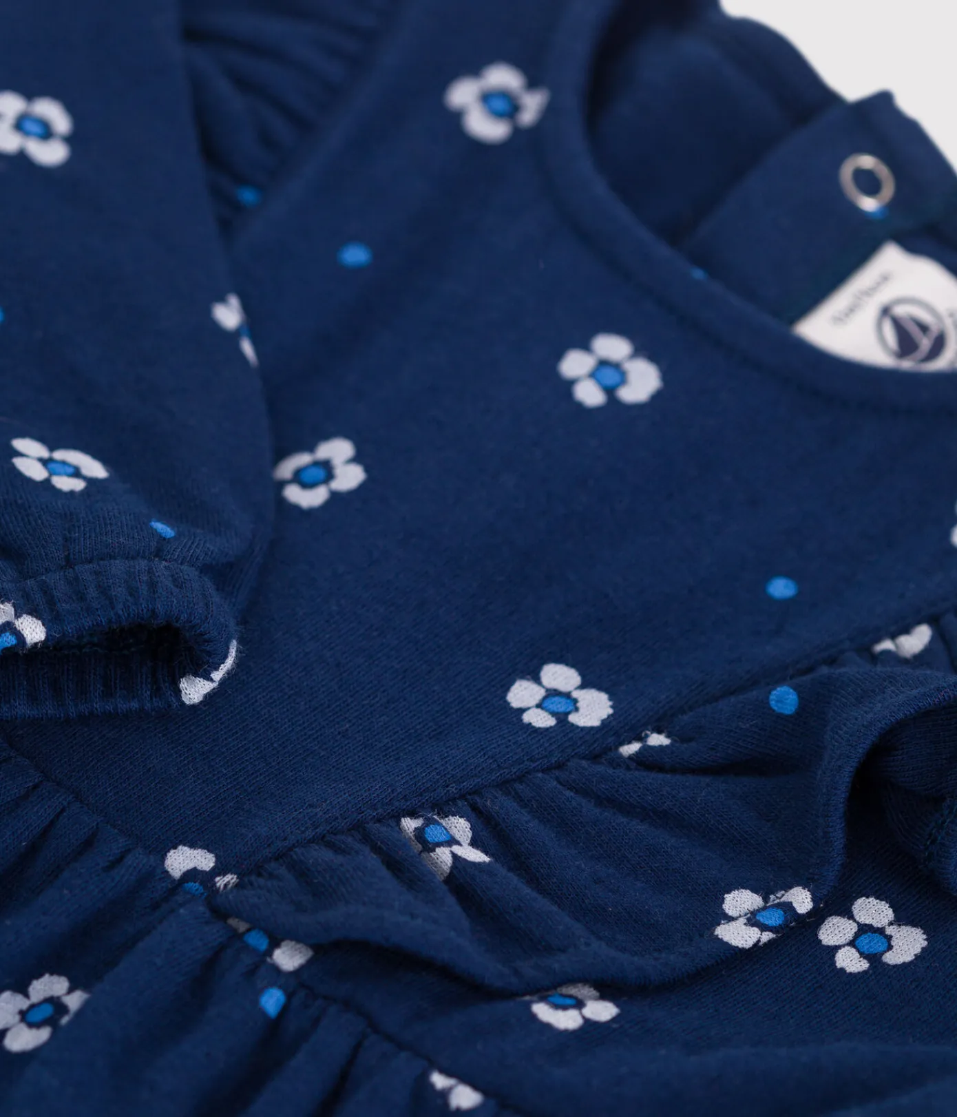 Petit Bateau Kleider*Langärmeliges Baby-Kleid aus Baumwolle mit Blumenmuster blau MEDIEVAL/weiss MULTICO