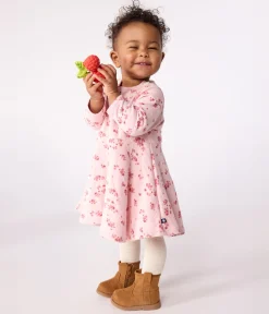 Petit Bateau Kleider*Langärmeliges Baby-Kleid aus Baumwolle mit Blumenmuster rosa JOLI/weiss MULTICO
