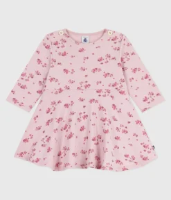 Petit Bateau Kleider*Langärmeliges Baby-Kleid aus Baumwolle mit Blumenmuster rosa JOLI/weiss MULTICO