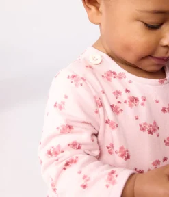 Petit Bateau Kleider*Langärmeliges Baby-Kleid aus Baumwolle mit Blumenmuster rosa JOLI/weiss MULTICO