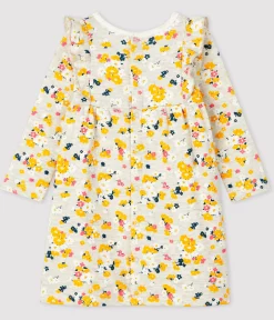 Petit Bateau Kleider*Langärmeliges Baby-Kleid für Mädchen beige MONTELIMAR/weiss MULTICO