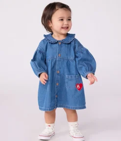 Petit Bateau Kleider*Langärmeliges Babykleid mit Kragen aus Denim blau DENIM CLAIR
