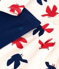 Petit Bateau Kleider*Langärmeliges Baby-Kleid und Leggings mit Vogelmotiv. weiss AVALANCHE/ MULTICO