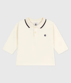 Petit Bateau T-Shirts, Oberteile*Langärmeliges Baby-Poloshirt aus einfarbiger Baumwolle naturfarben MILK