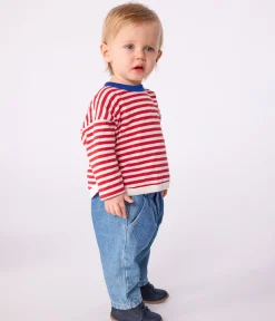 Petit Bateau T-Shirts, Oberteile*Langärmeliges Baby-T-Shirt aus Baumwolle mit Streifen ROT POMPEI/ MILK