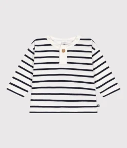 Petit Bateau T-Shirts, Oberteile*Langärmeliges Baby-T-Shirt aus Baumwolle weiss MARSHMALLOW/blau SMOKING