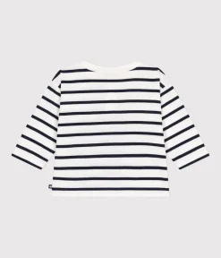 Petit Bateau T-Shirts, Oberteile*Langärmeliges Baby-T-Shirt aus Baumwolle weiss MARSHMALLOW/blau SMOKING