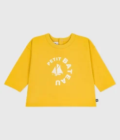 Petit Bateau T-Shirts, Oberteile*Langärmeliges Baby-T-Shirt aus Baumwolle mit Katzenmotiv gelb NAPLES