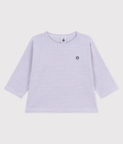 Petit Bateau T-Shirts, Oberteile*Langärmeliges Baby-T-Shirt aus Baumwolle mit Streifen weiss SQUAW/ MARSHMALLOW