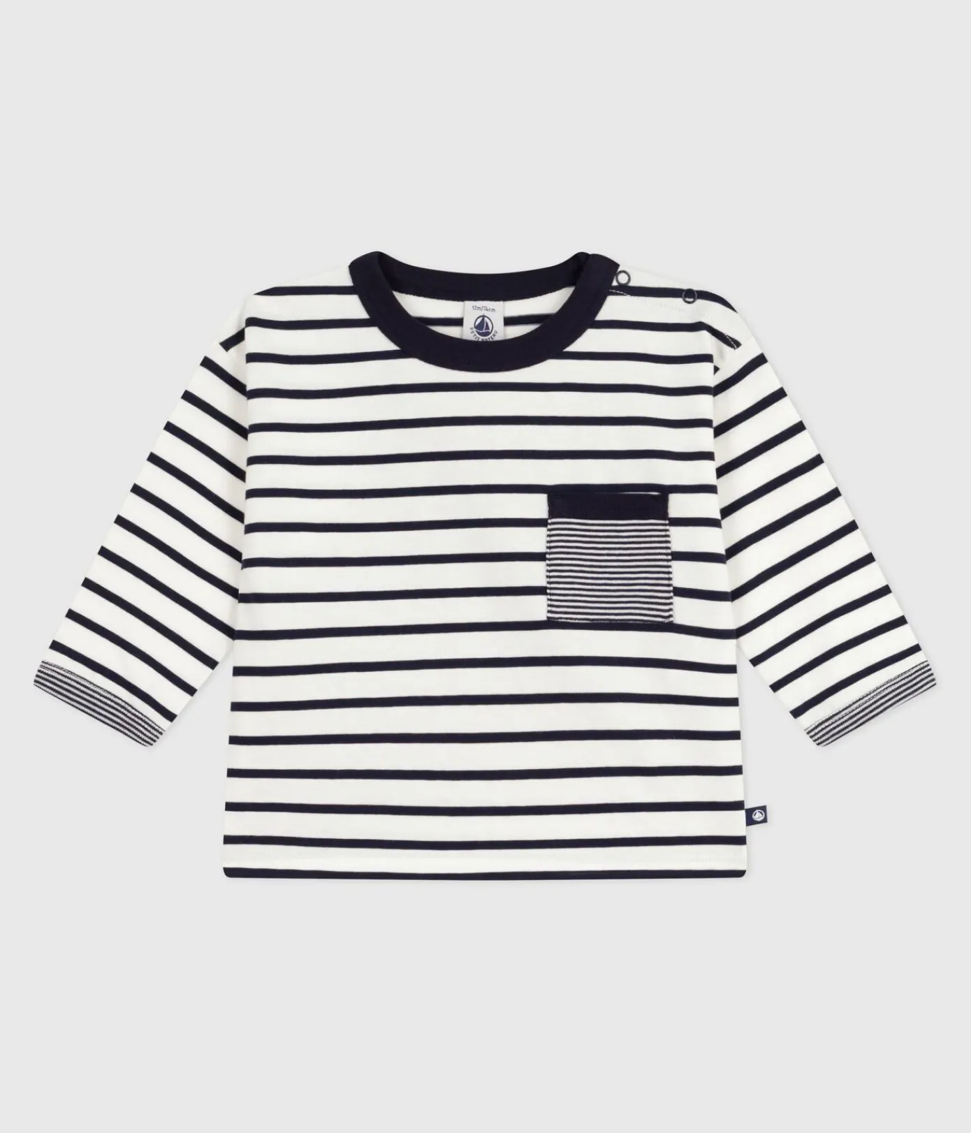 Petit Bateau T-Shirts, Oberteile*Langärmeliges Baby-T-Shirt aus Baumwolle mit Streifen weiss MARSHMALLOW/blau SMOKING