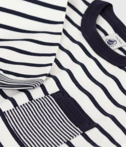 Petit Bateau T-Shirts, Oberteile*Langärmeliges Baby-T-Shirt aus Baumwolle mit Streifen weiss MARSHMALLOW/blau SMOKING