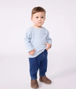 Petit Bateau T-Shirts, Oberteile*Langärmeliges Baby-T-Shirt aus Baumwolle mit Streifen ADRIATIC/ MARSHMALLOW