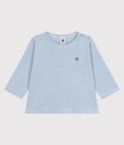 Petit Bateau T-Shirts, Oberteile*Langärmeliges Baby-T-Shirt aus Baumwolle mit Streifen ADRIATIC/ MARSHMALLOW