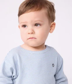 Petit Bateau T-Shirts, Oberteile*Langärmeliges Baby-T-Shirt aus Baumwolle mit Streifen ADRIATIC/ MARSHMALLOW