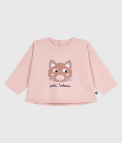 Petit Bateau T-Shirts, Oberteile*Langärmeliges Baby-T-Shirt aus Baumwolle mit Katzenmotiv rosa JOLI