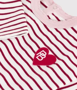 Petit Bateau T-Shirts, Oberteile*Langärmeliges Baby-T-Shirt aus Baumwolle mit Streifen ROT MILK/ AMARANTE