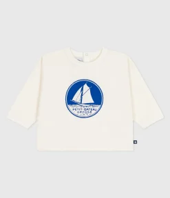 Petit Bateau T-Shirts, Oberteile*Langärmeliges Baby-T-Shirt aus Baumwolle mit Katzenmotiv blau MILK/ OLYMPIC