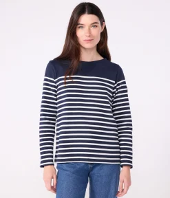 Petit Bateau Streifenshirts, Pullover, Cardigans*Langärmeliges Damen-Streifenshirt blau SMOKING/weiss MARSHMALLOW