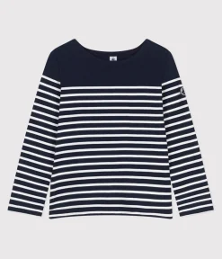 Petit Bateau Streifenshirts, Pullover, Cardigans*Langärmeliges Damen-Streifenshirt blau SMOKING/weiss MARSHMALLOW