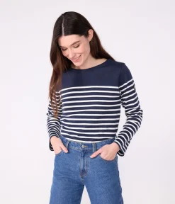 Petit Bateau Streifenshirts, Pullover, Cardigans*Langärmeliges Damen-Streifenshirt blau SMOKING/weiss MARSHMALLOW
