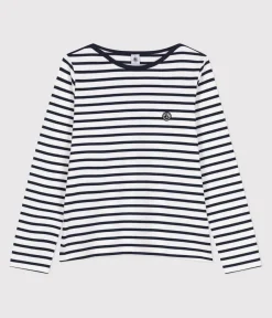 Petit Bateau Streifenshirts, Pullover, Cardigans*Langärmeliges Damen-Streifenshirt weiss MARSHMALLOW/blau SMOKING