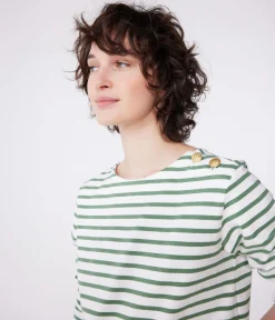 Petit Bateau Streifenshirts, Pullover, Cardigans*Langärmeliges Damen-Streifenshirt grün MARSHMALLOW/ PALMERAIE