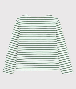 Petit Bateau Streifenshirts, Pullover, Cardigans*Langärmeliges Damen-Streifenshirt grün MARSHMALLOW/ PALMERAIE