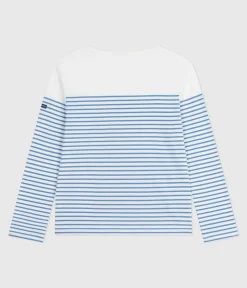Petit Bateau Streifenshirts, Pullover, Cardigans*Langärmeliges Damen-T-Shirt weiss MARSHMALLOW/blau ALASKA