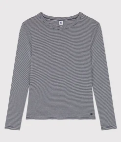 Petit Bateau Alle Langarmshirts|Das Ikonische (Slim)*Langärmeliges Damen-T-Shirt blau SMOKING/weiss MARSHMALLOW