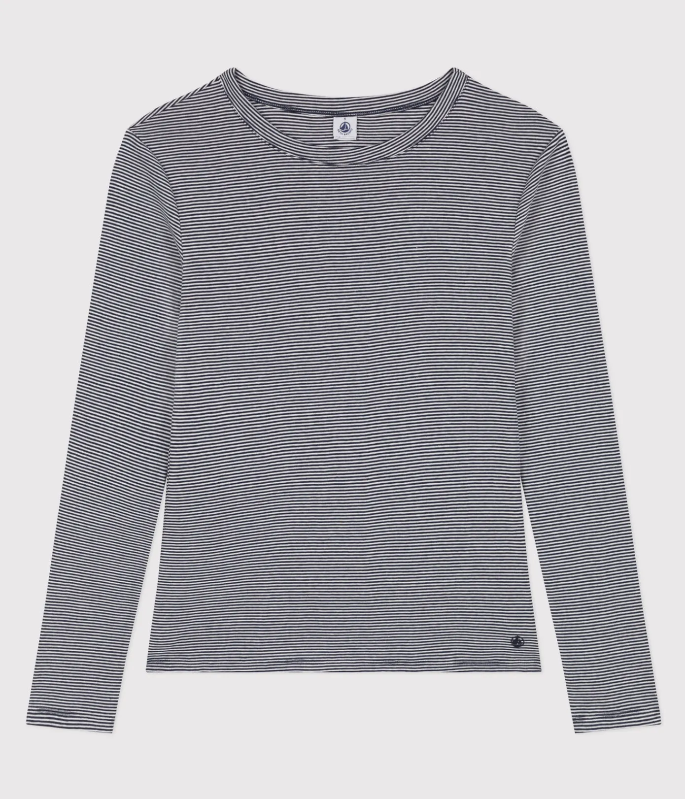 Petit Bateau Alle Langarmshirts|Das Ikonische (Slim)*Langärmeliges Damen-T-Shirt blau SMOKING/weiss MARSHMALLOW
