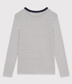 Petit Bateau Alle Langarmshirts|T-Shirts, Tanktops*Langärmeliges Damen-T-Shirt weiss MARSHMALLOW/blau SMOKING