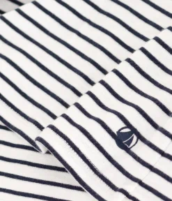 Petit Bateau Alle Langarmshirts|T-Shirts, Tanktops*Langärmeliges Damen-T-Shirt weiss MARSHMALLOW/blau SMOKING
