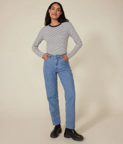 Petit Bateau Alle Langarmshirts|T-Shirts, Tanktops*Langärmeliges Damen-T-Shirt weiss MARSHMALLOW/blau SMOKING